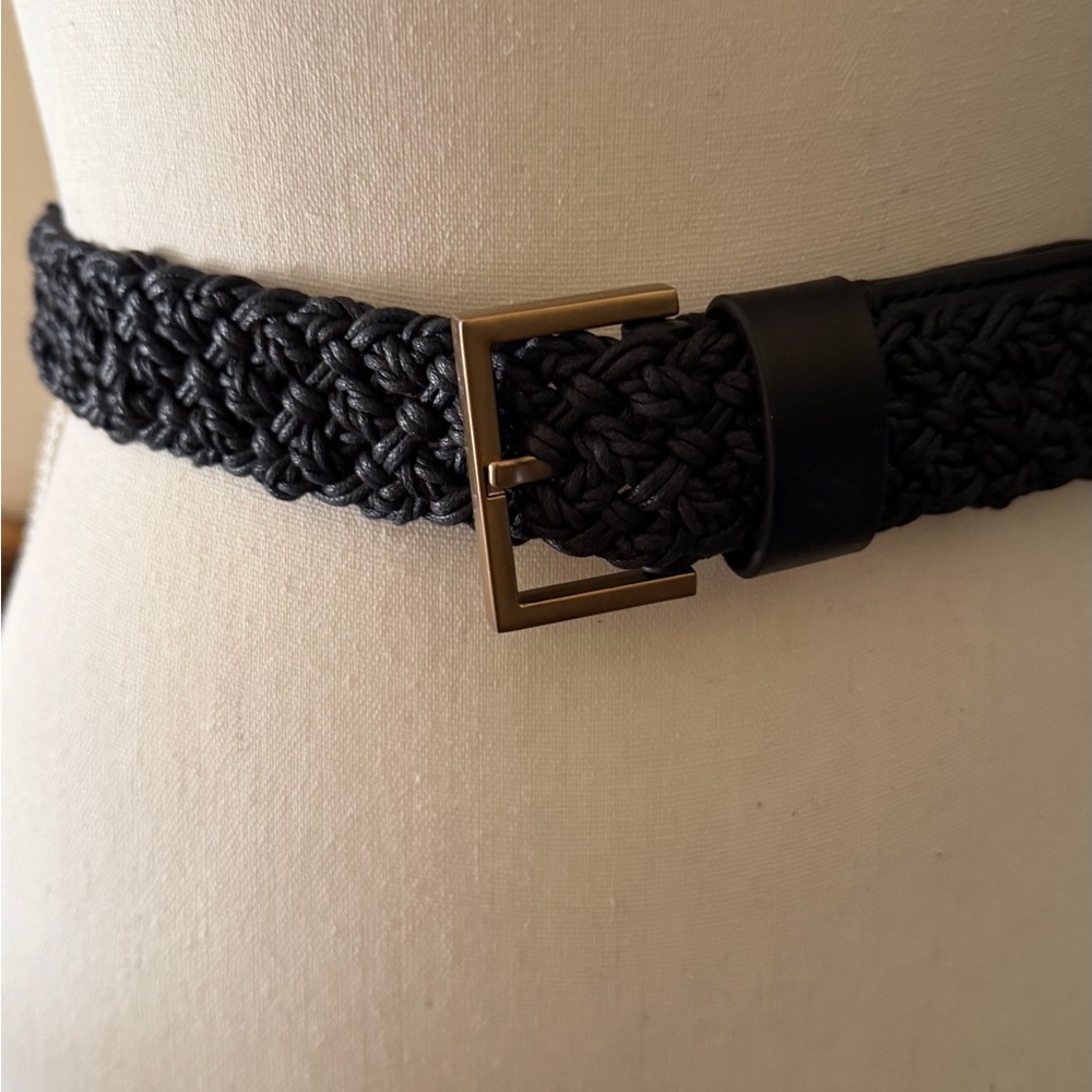 All Saints Black Braided Leather Black Belt size XS/S NEW